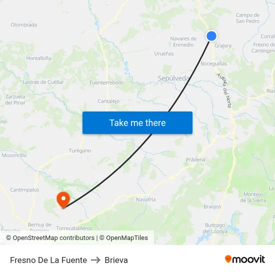 Fresno De La Fuente to Brieva map