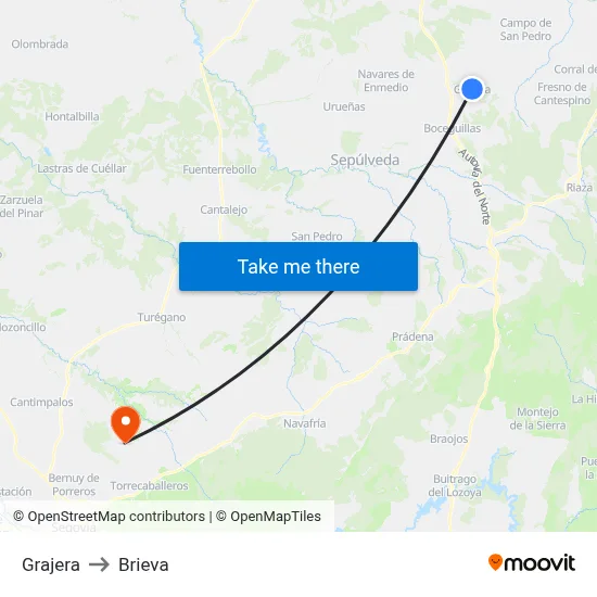 Grajera to Brieva map