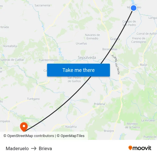Maderuelo to Brieva map