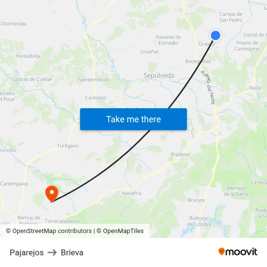 Pajarejos to Brieva map