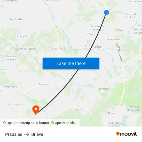 Pradales to Brieva map