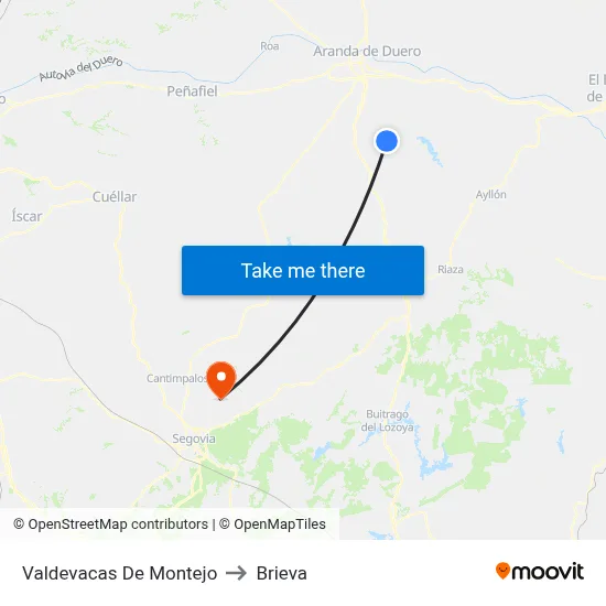 Valdevacas De Montejo to Brieva map