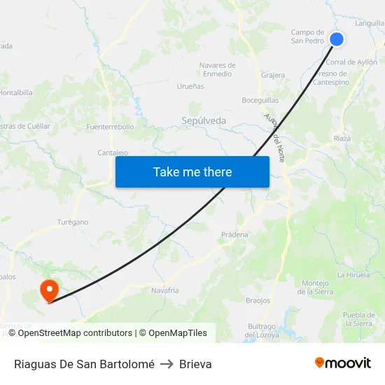 Riaguas De San Bartolomé to Brieva map