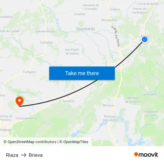 Riaza to Brieva map