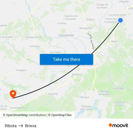 Ribota to Brieva map