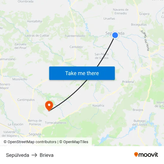 Sepúlveda to Brieva map
