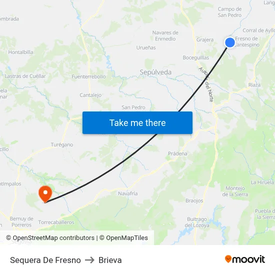 Sequera De Fresno to Brieva map