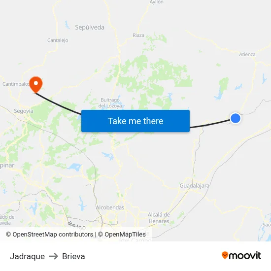 Jadraque to Brieva map