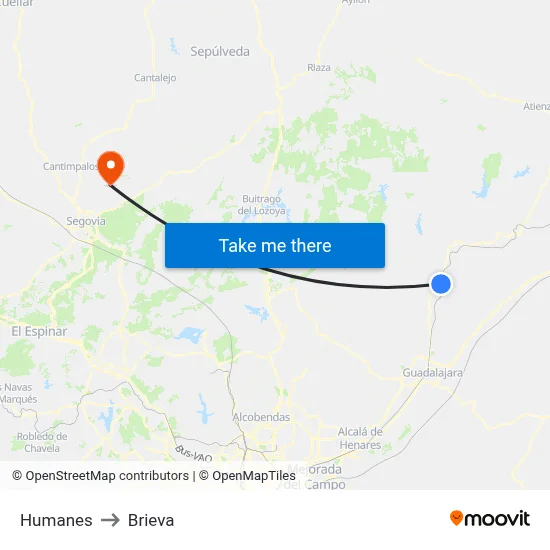 Humanes to Brieva map