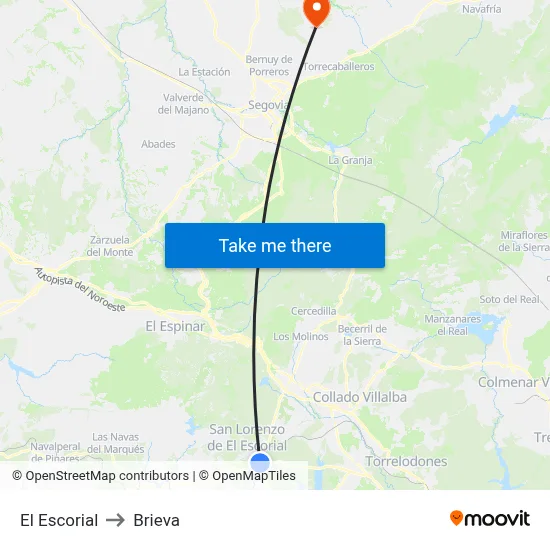 El Escorial to Brieva map