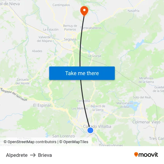 Alpedrete to Brieva map
