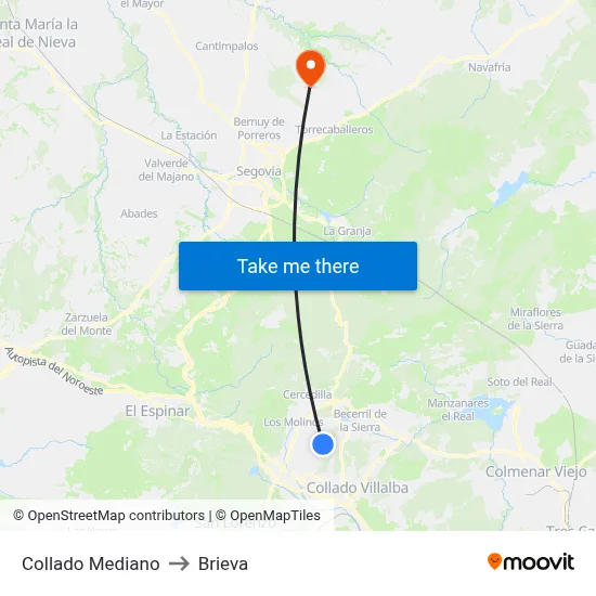 Collado Mediano to Brieva map