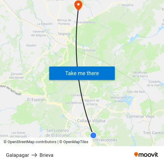 Galapagar to Brieva map