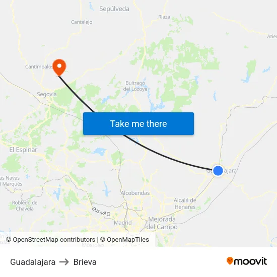 Guadalajara to Brieva map