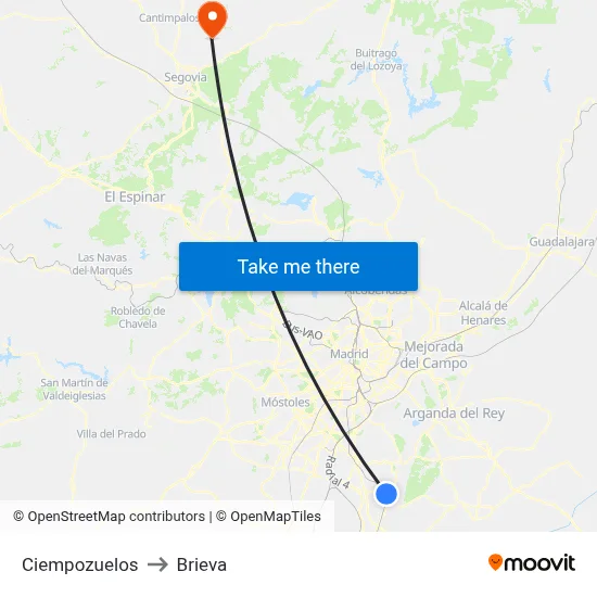 Ciempozuelos to Brieva map