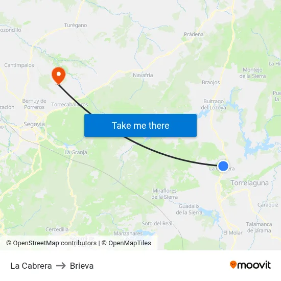 La Cabrera to Brieva map
