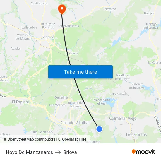 Hoyo De Manzanares to Brieva map
