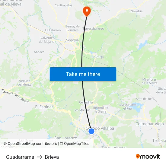 Guadarrama to Brieva map