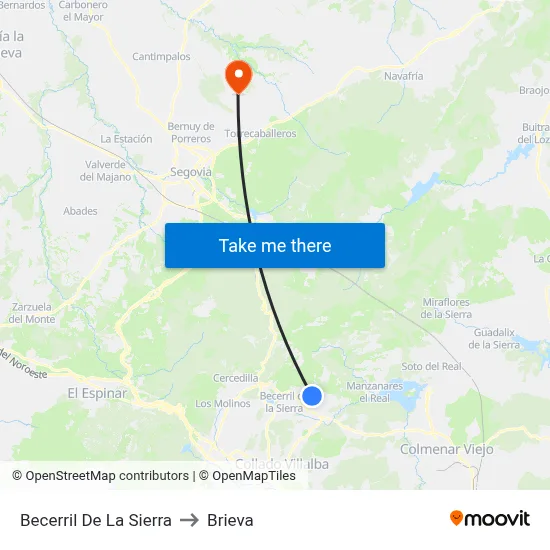 Becerril De La Sierra to Brieva map