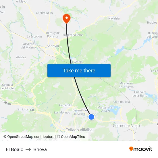 El Boalo to Brieva map