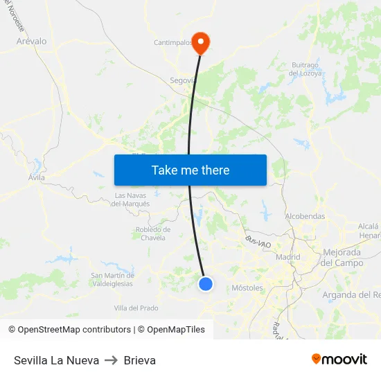 Sevilla La Nueva to Brieva map