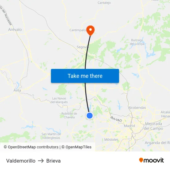 Valdemorillo to Brieva map