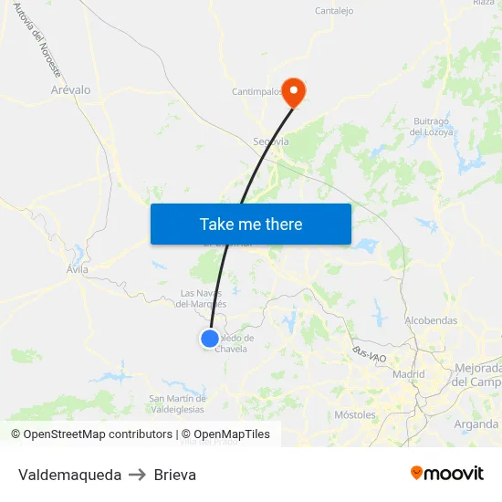 Valdemaqueda to Brieva map