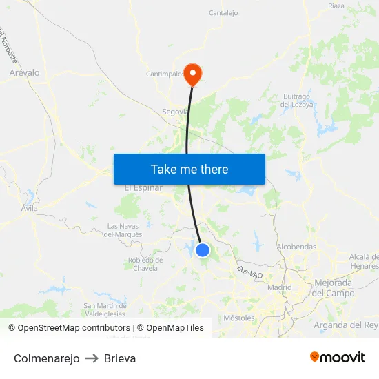 Colmenarejo to Brieva map