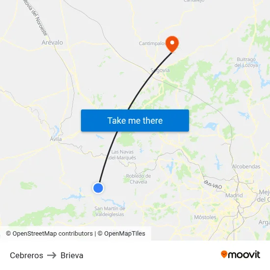 Cebreros to Brieva map