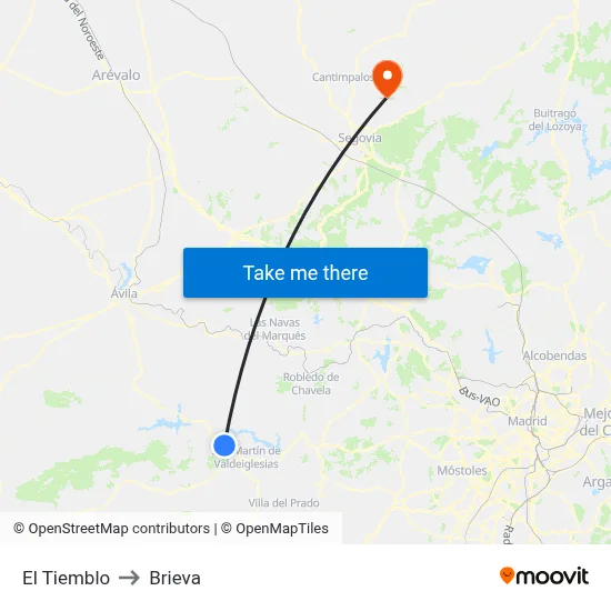 El Tiemblo to Brieva map