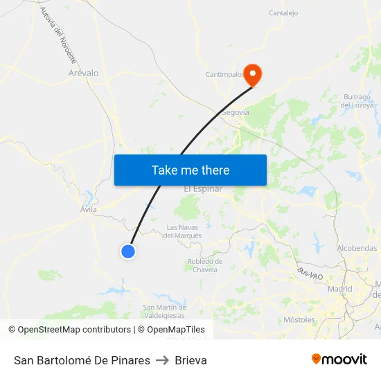San Bartolomé De Pinares to Brieva map