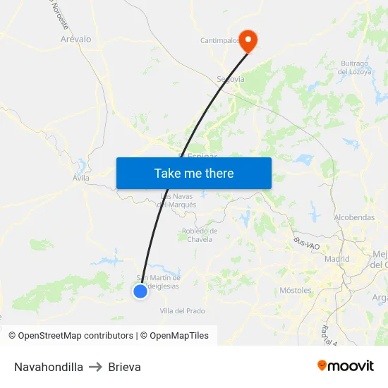 Navahondilla to Brieva map