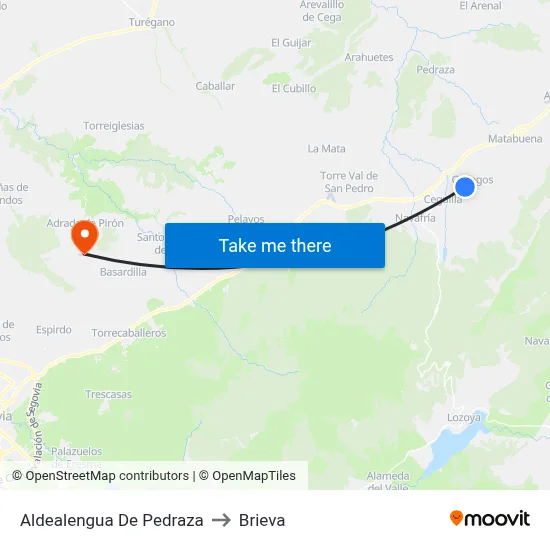 Aldealengua De Pedraza to Brieva map