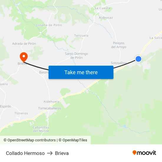 Collado Hermoso to Brieva map