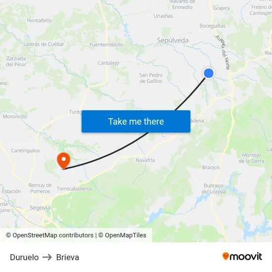 Duruelo to Brieva map