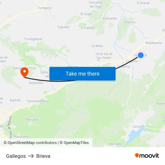 Gallegos to Brieva map