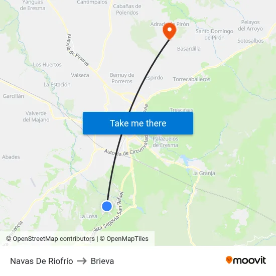 Navas De Riofrío to Brieva map