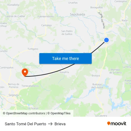 Santo Tomé Del Puerto to Brieva map