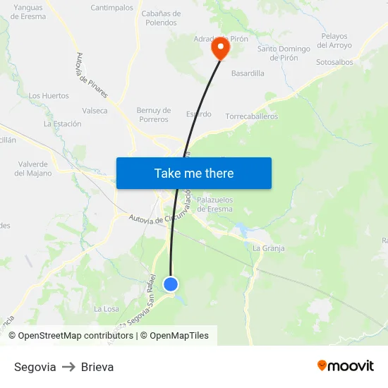 Segovia to Brieva map