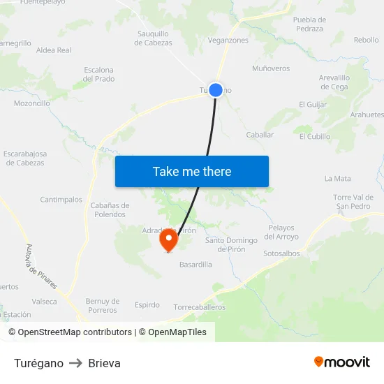 Turégano to Brieva map
