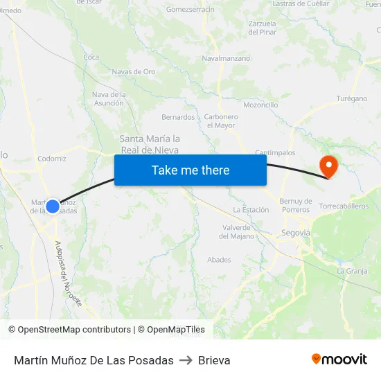 Martín Muñoz De Las Posadas to Brieva map