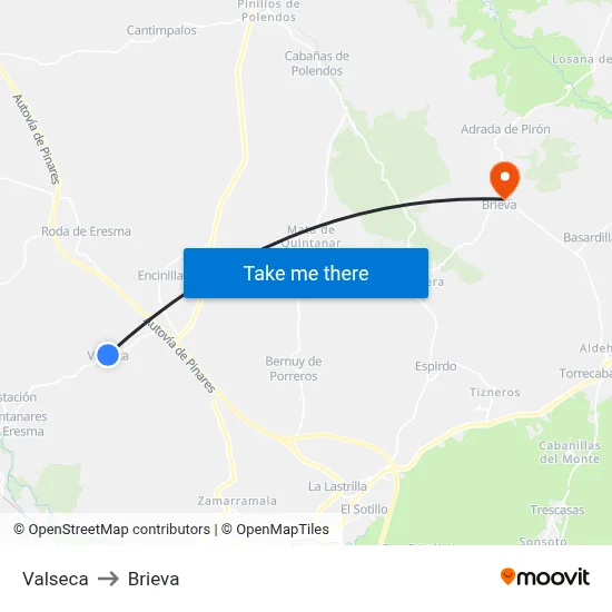 Valseca to Brieva map