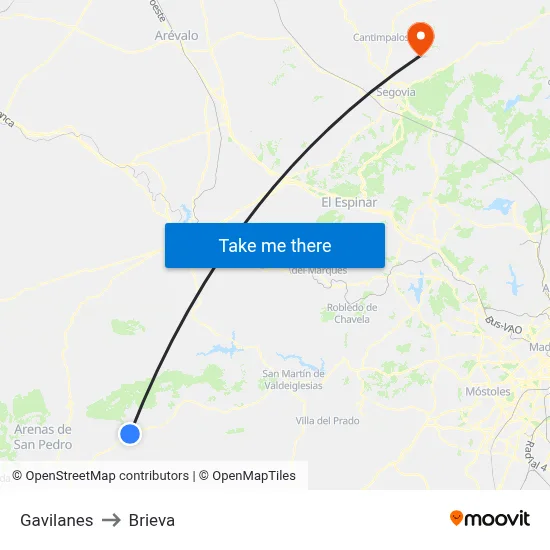 Gavilanes to Brieva map