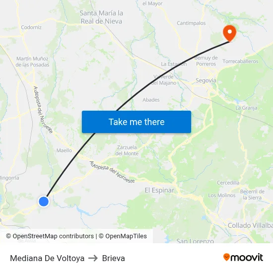 Mediana De Voltoya to Brieva map