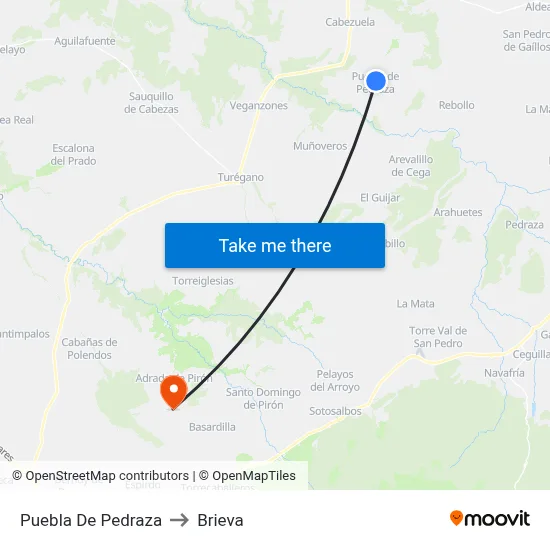 Puebla De Pedraza to Brieva map