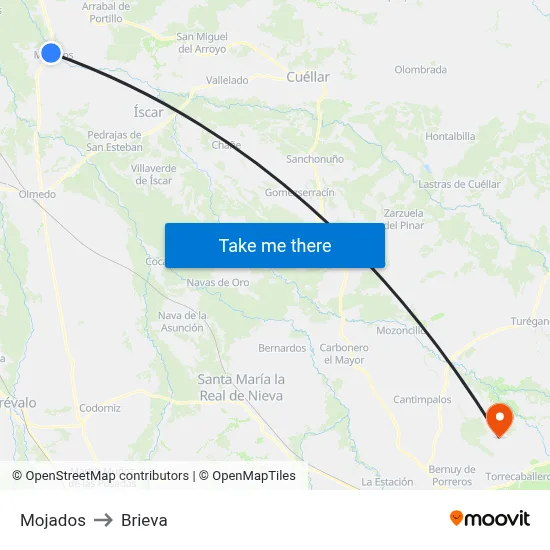 Mojados to Brieva map