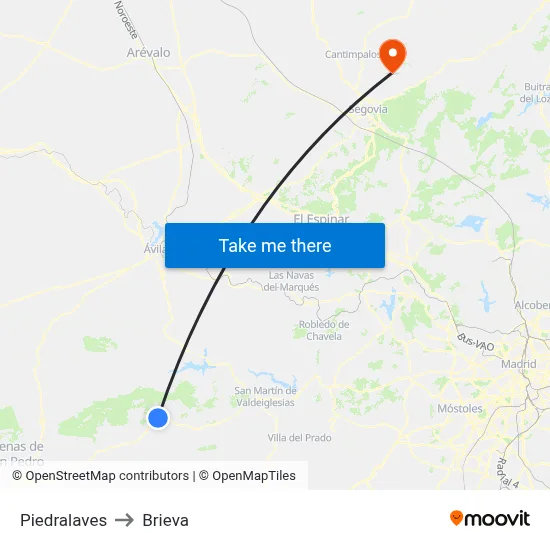 Piedralaves to Brieva map