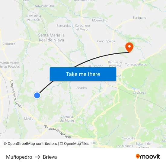 Muñopedro to Brieva map