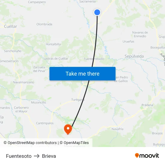 Fuentesoto to Brieva map