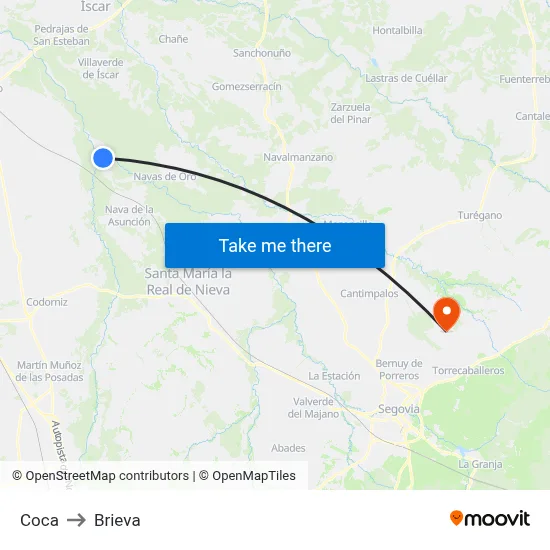 Coca to Brieva map